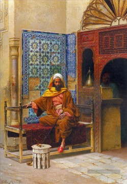 Le fumeur Ludwig Deutsch Orientalism Araber Peinture à l'huile